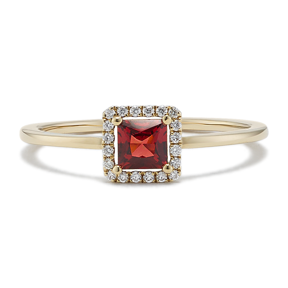 Quadra Garnet & Diamond Halo Ring