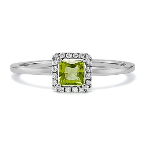 Quadra Peridot & Diamond Halo Ring