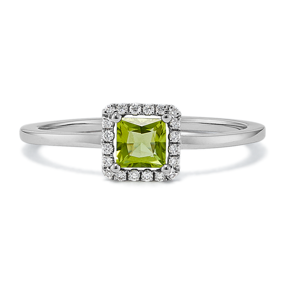 Quadra Peridot & Diamond Halo Ring