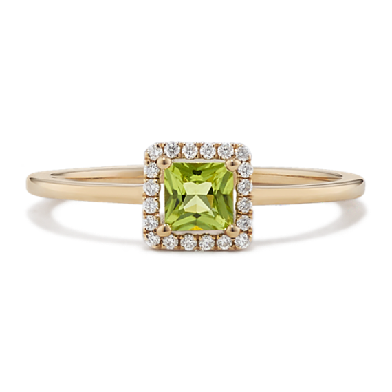 Quadra Peridot & Diamond Halo Ring