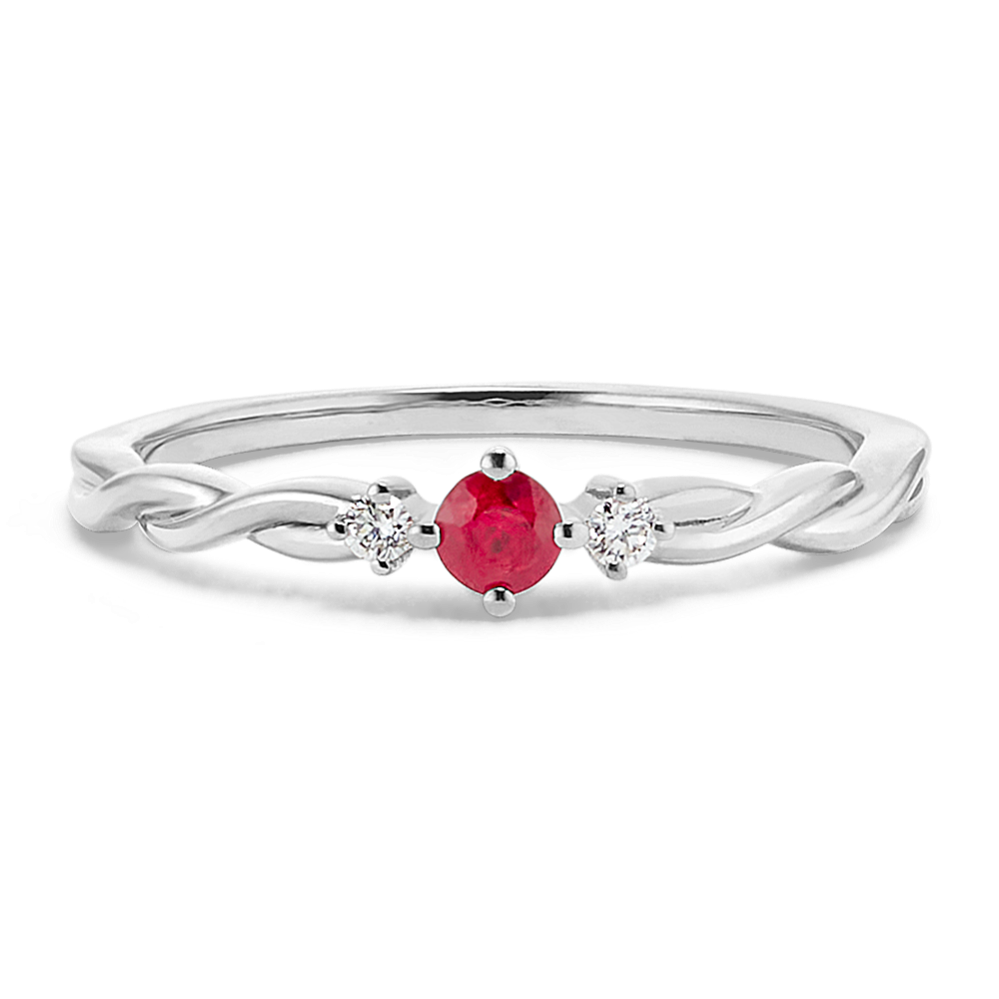 Ruby & Diamond Twist Ring in Sterling Silver