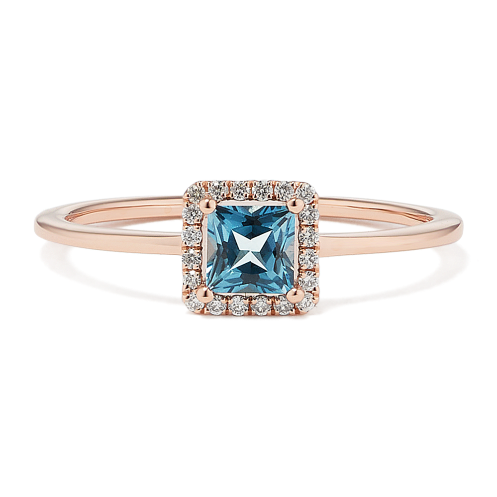 Quadra London Blue Topaz & Diamond Halo Ring