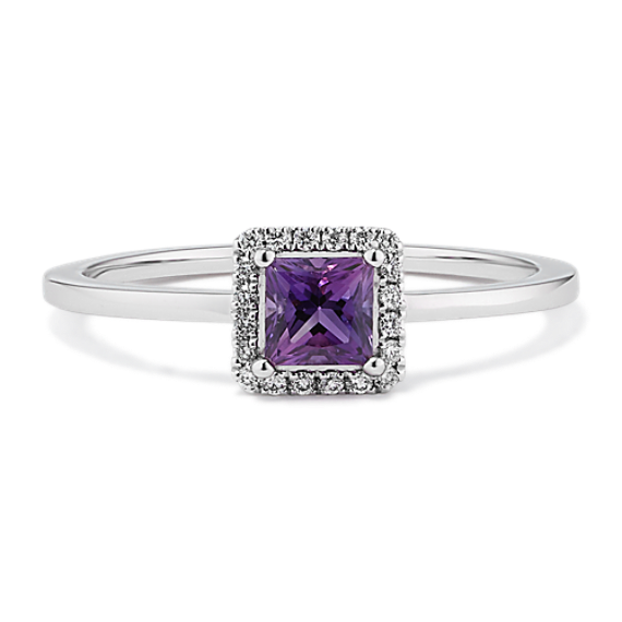 Quadra Amethyst & Diamond Halo Ring
