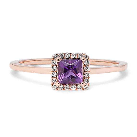 Quadra Amethyst & Diamond Halo Ring