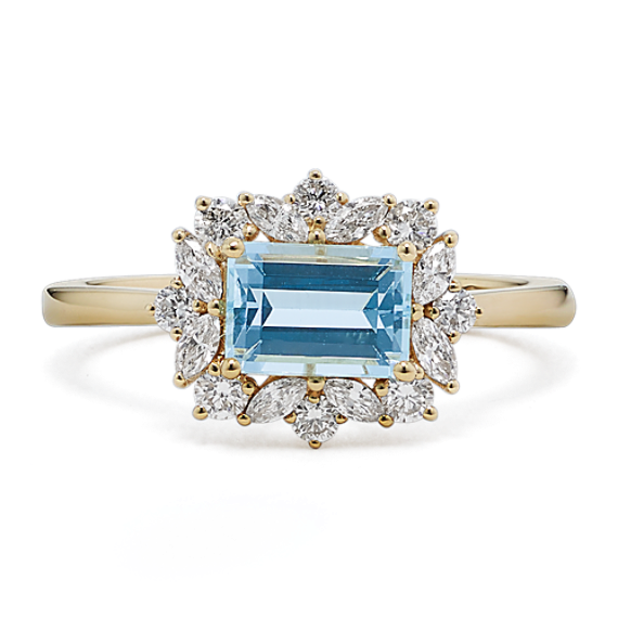 Desert Rose Aquamarine & Diamond Halo Ring