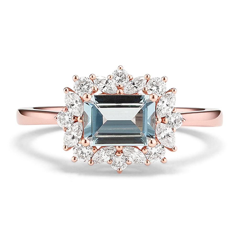 Desert Rose Aquamarine & Diamond Halo Ring