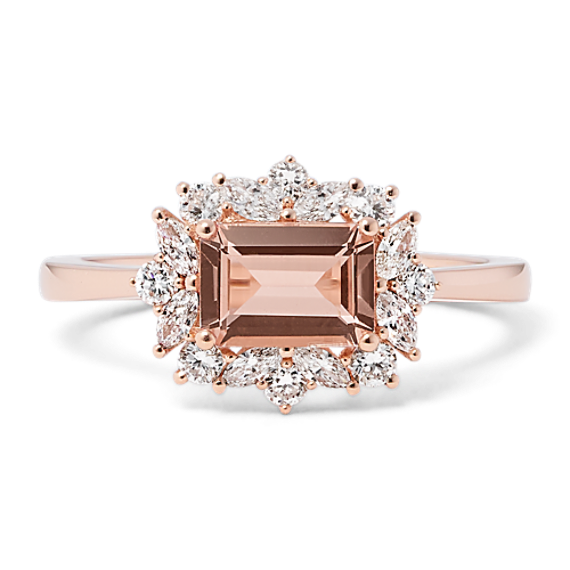 Desert Rose Morganite & Diamond Halo Ring