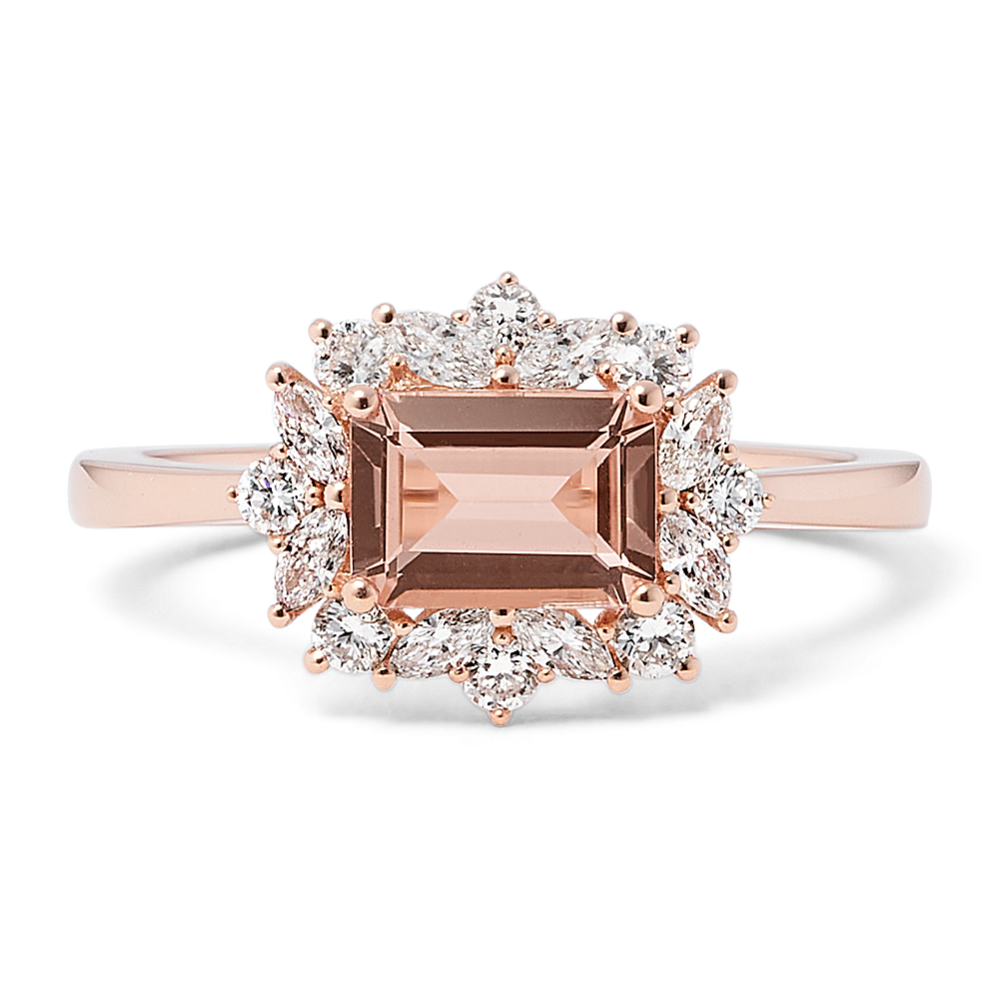 Desert Rose Morganite & Diamond Halo Ring