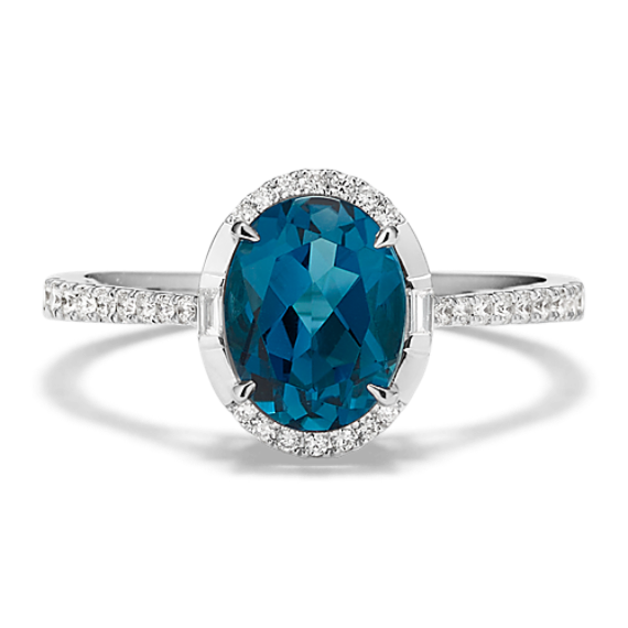 Topaz & Baguette Diamond Halo Ring