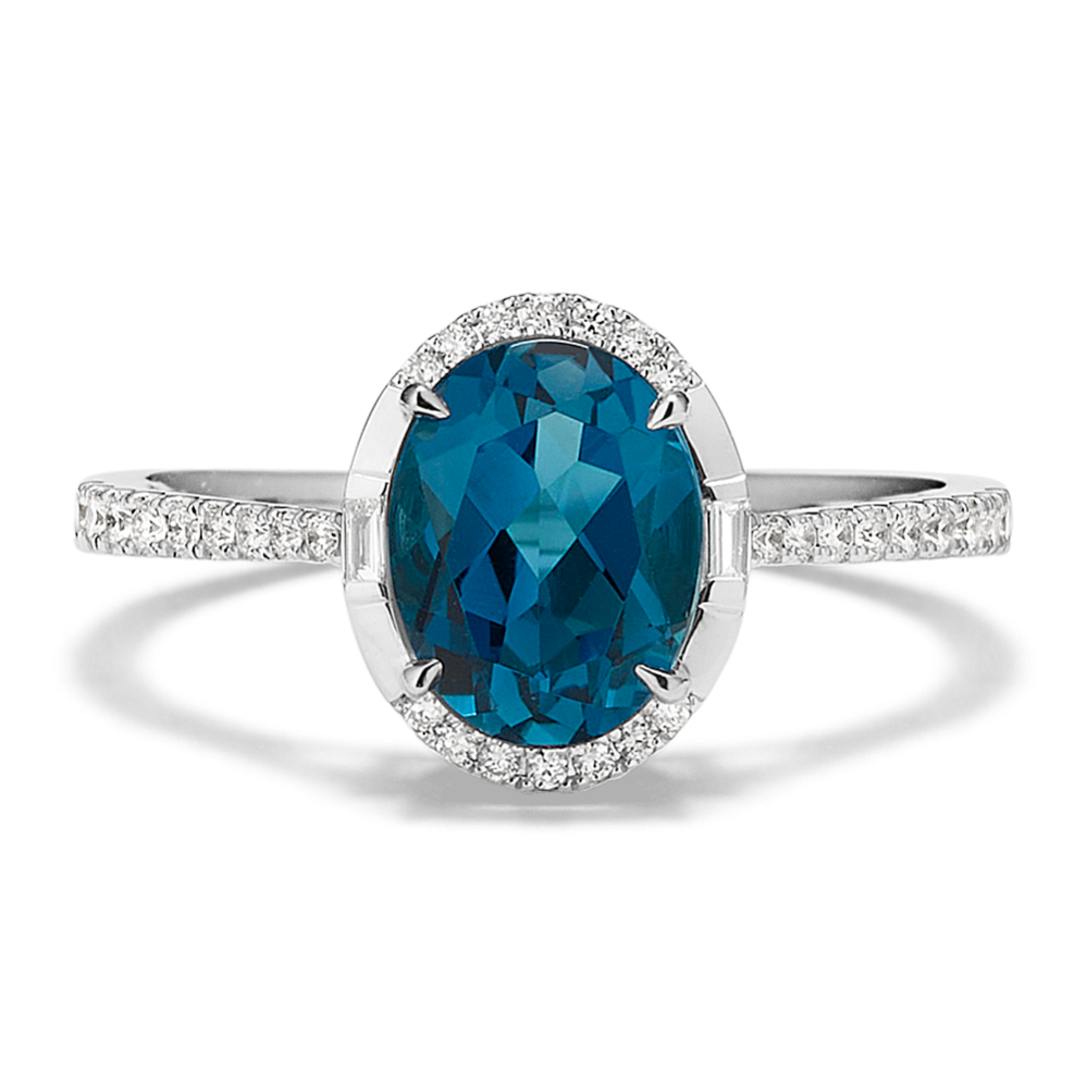 Topaz & Baguette Diamond Halo Ring