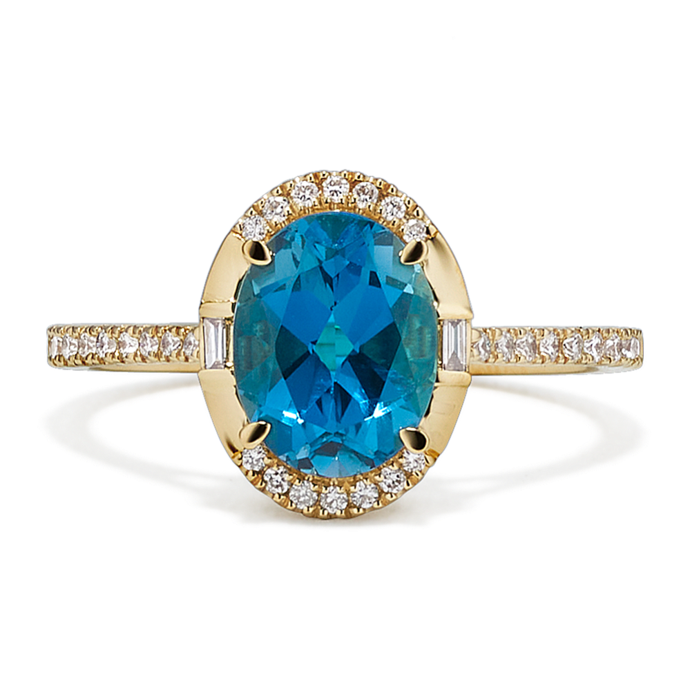 Topaz & Baguette Diamond Halo Ring
