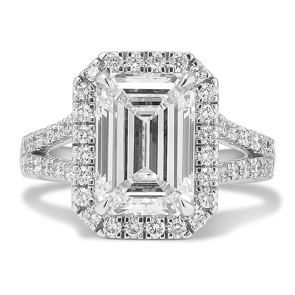 Emerald Cut 4 3/4ct Lab-Grown Diamond Halo Ring