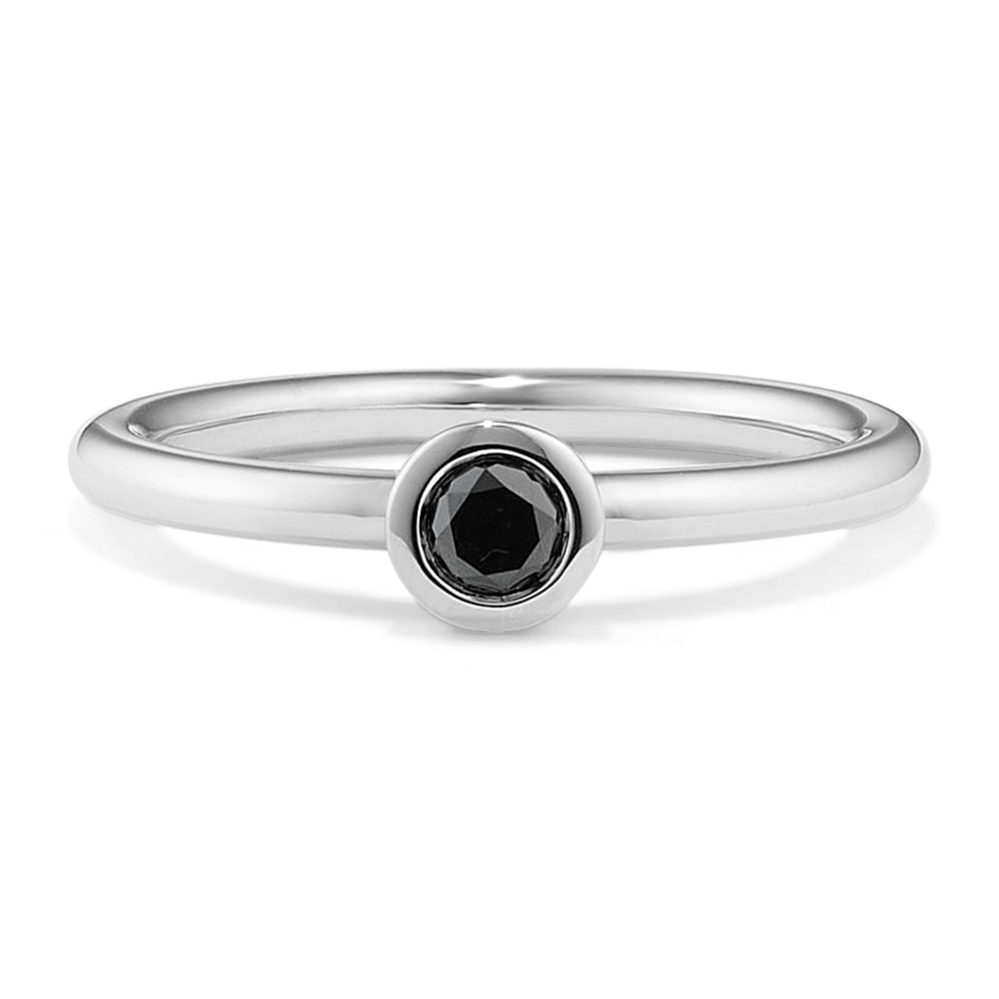 Bezel-Set Black Diamond Ring - Sterling Silver