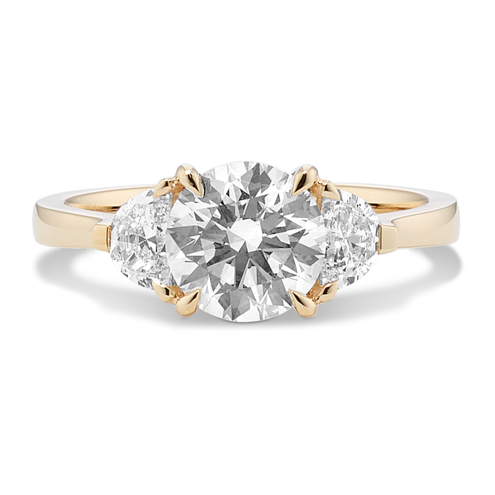 Round diamond with half moon side stones deals