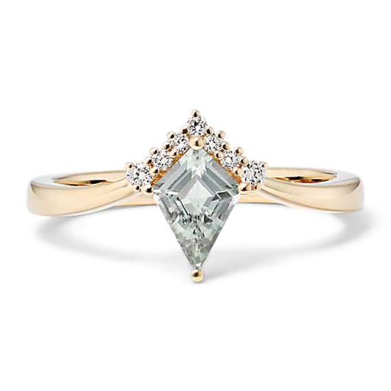 Kite-Shaped Green Quartz & Diamond Ring