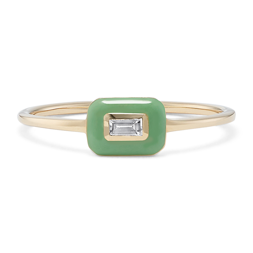 Baguette Sapphire & Green Enamel Ring