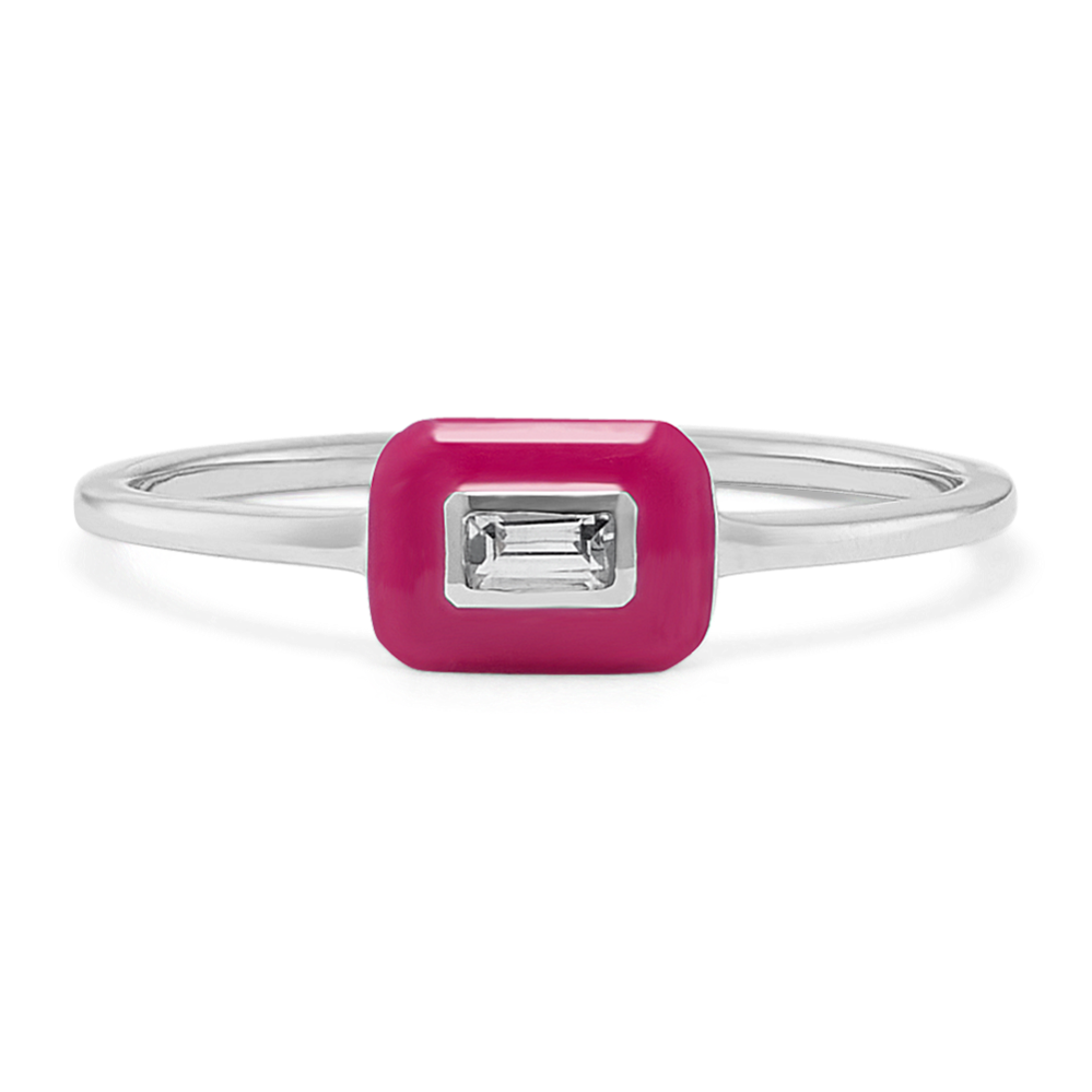 Baguette Sapphire & Pink Enamel Ring