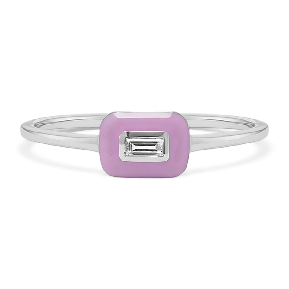 Baguette Sapphire & Light Pink Enamel Ring
