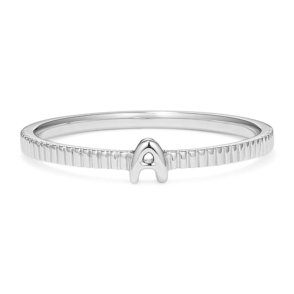 Letter A Fluted 14K White Gold Ring