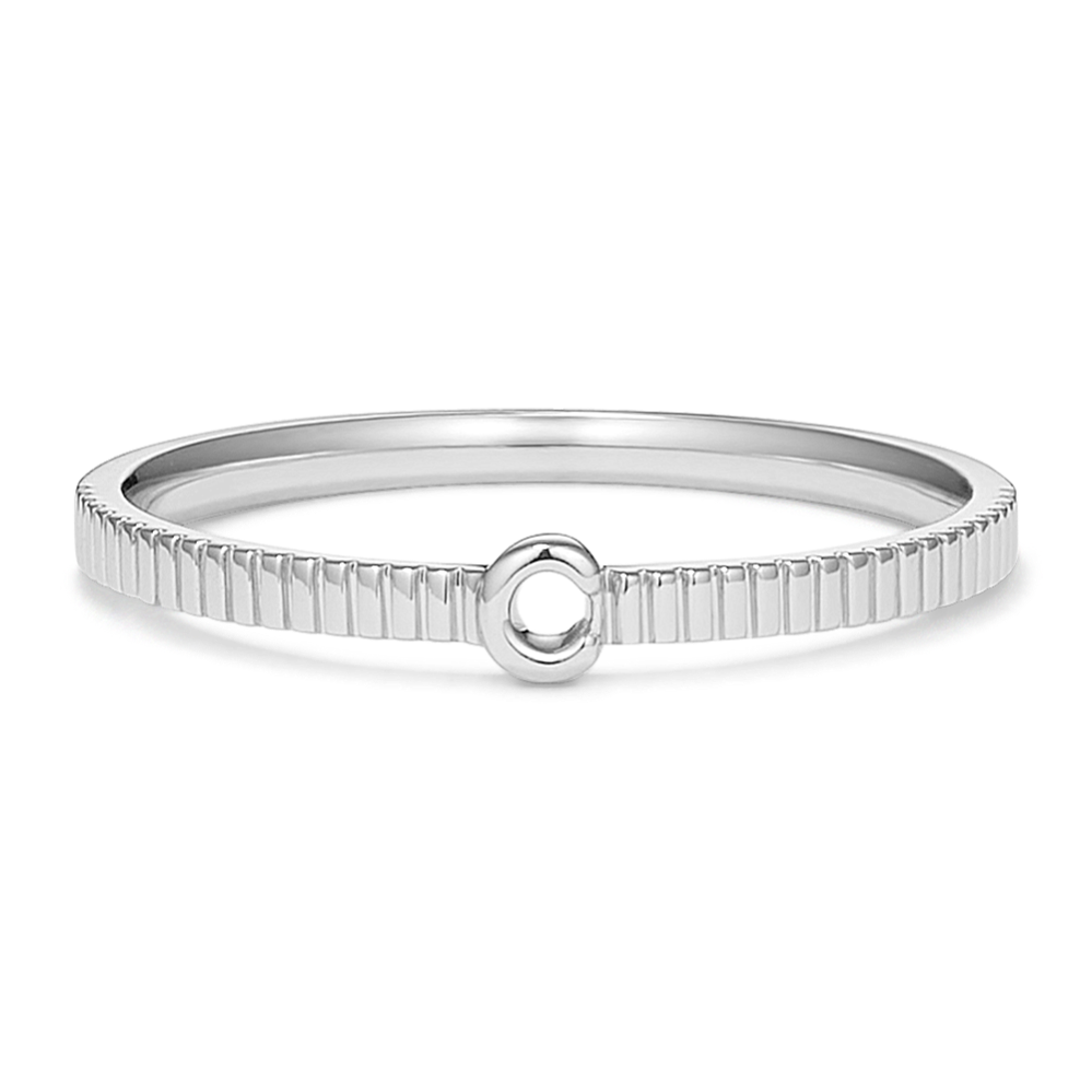 Letter C Fluted 14K White Gold Ring