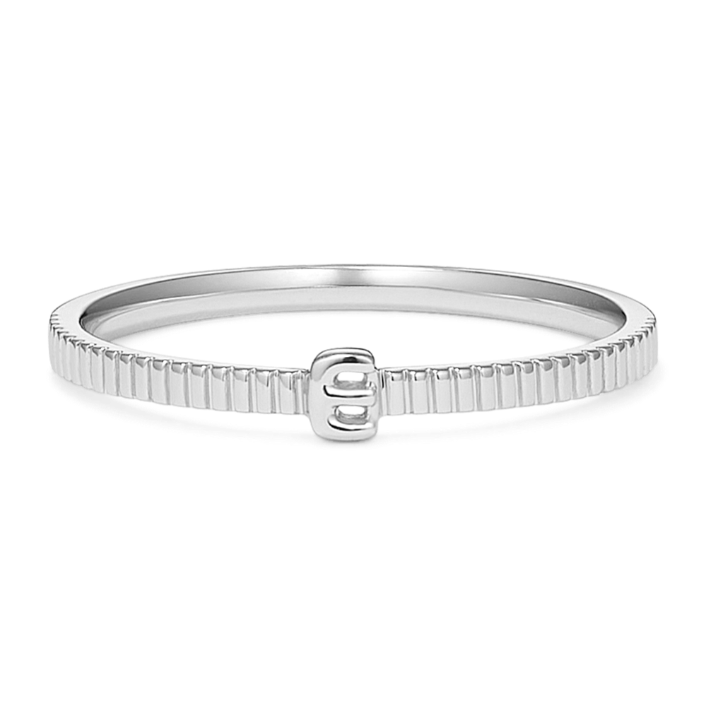Letter E Fluted 14K White Gold Ring