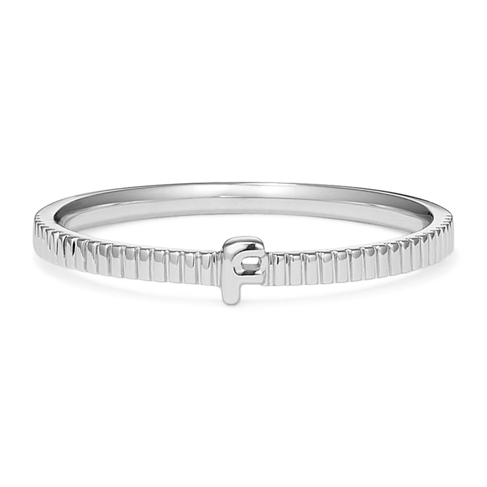 Letter F Fluted 14K White Gold Ring