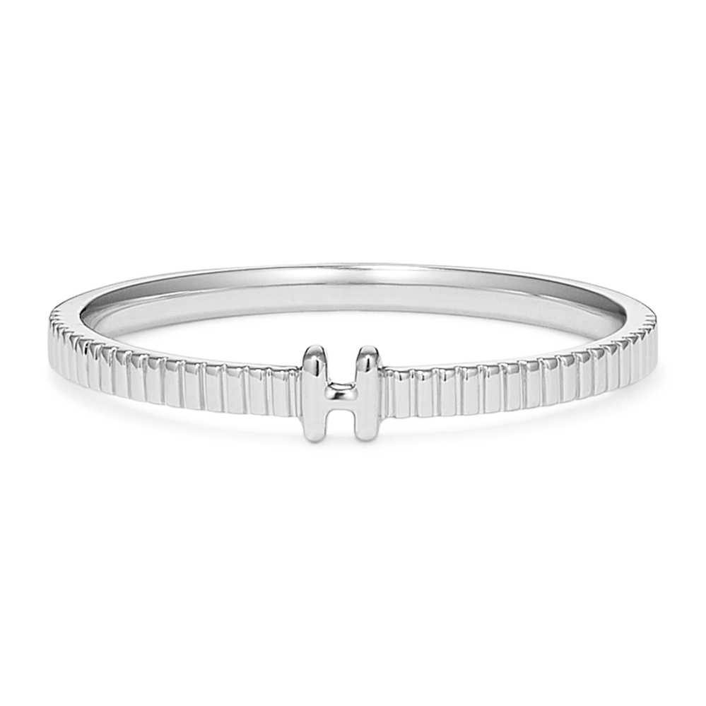 Letter H Fluted 14K White Gold Ring