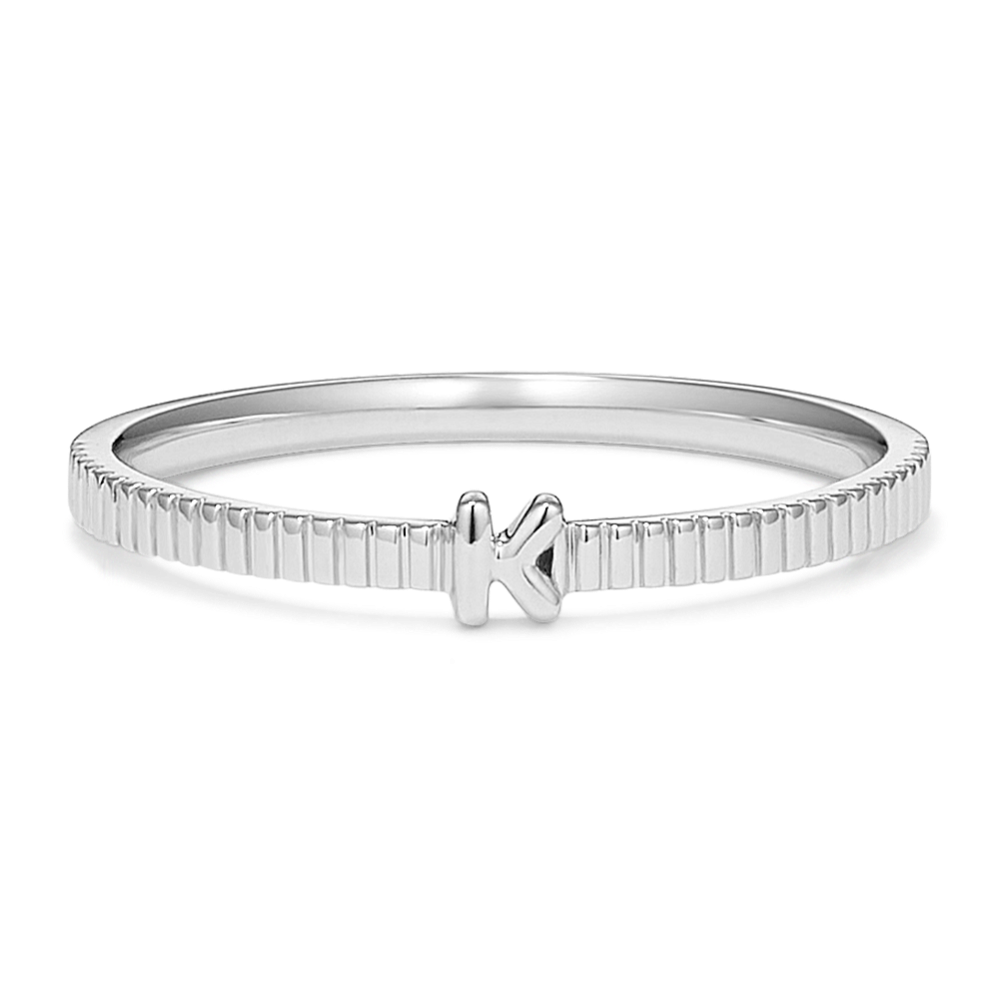 Letter K Fluted 14K White Gold Ring