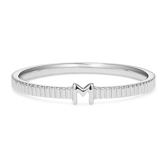 Letter M Fluted 14K White Gold Ring