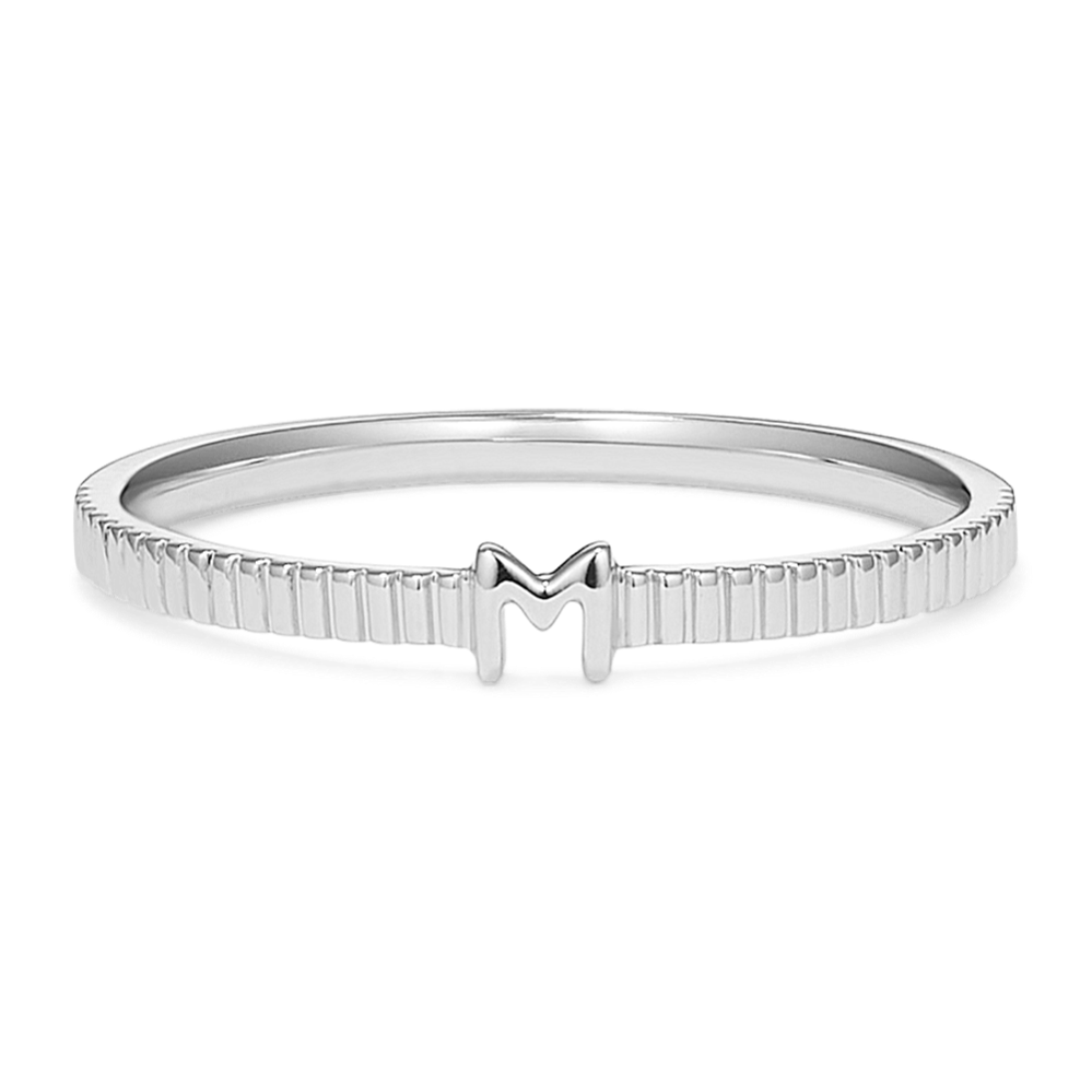 Letter M Fluted 14K White Gold Ring