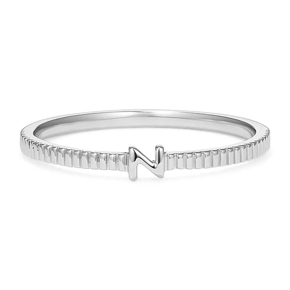 Letter N Fluted 14K White Gold Ring