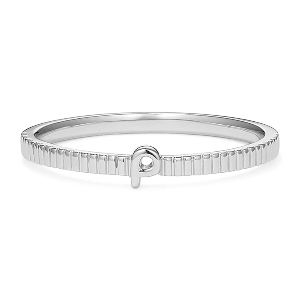 Letter P Fluted 14K White Gold Ring