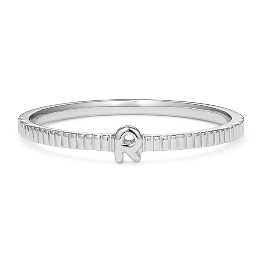 Letter R Fluted 14K White Gold Ring | Shane Co.