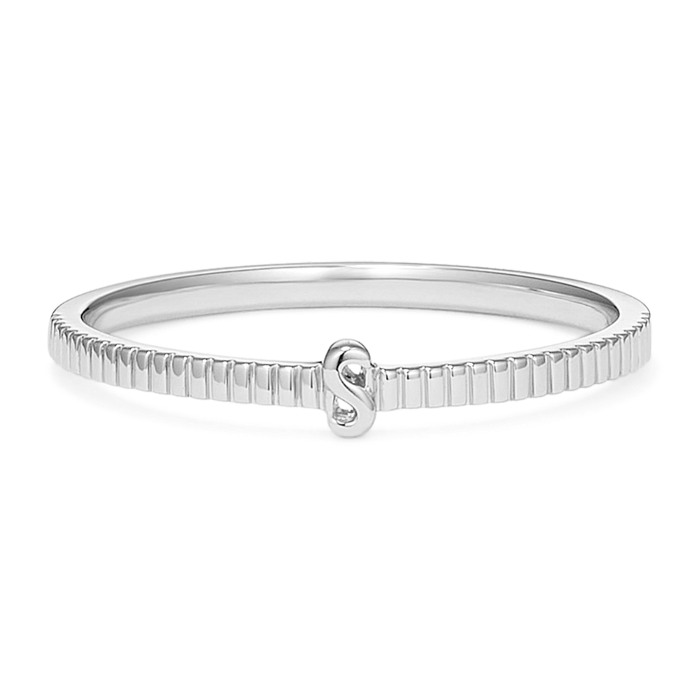 Letter S Fluted 14K White Gold Ring