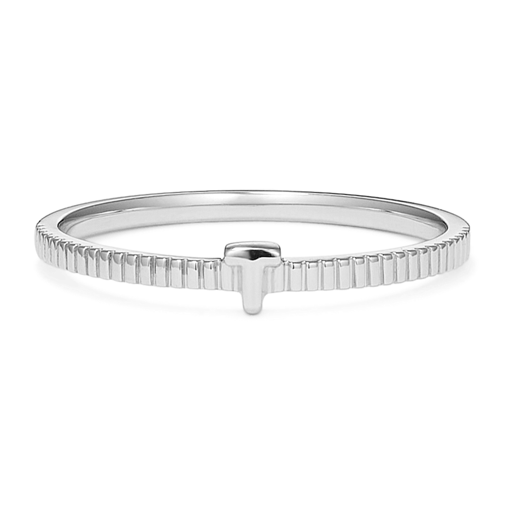 Letter T Fluted 14K White Gold Ring