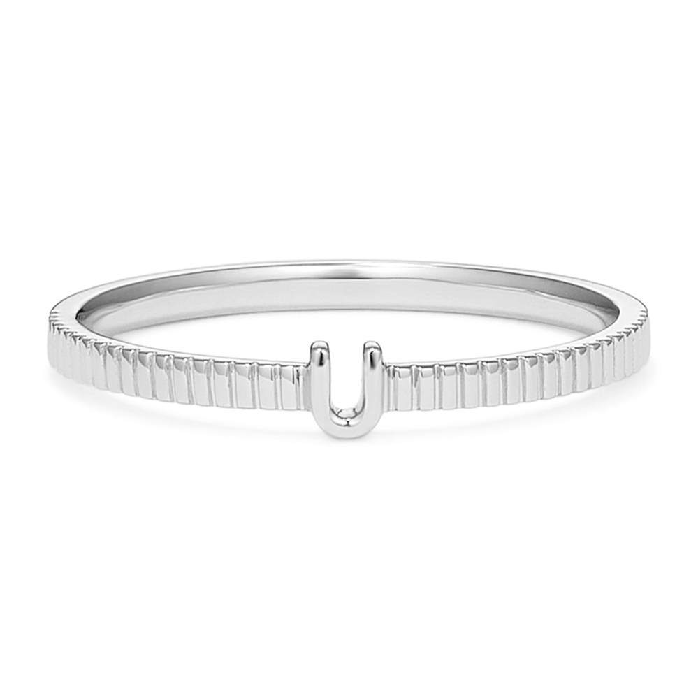 Letter U Fluted 14K White Gold Ring