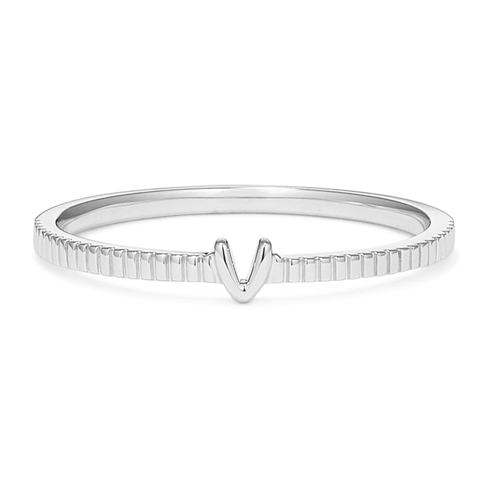 Letter V Fluted 14K White Gold Ring