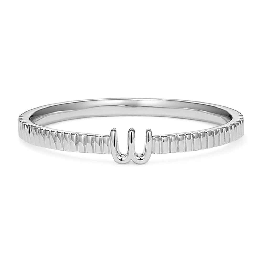 Letter W Fluted 14K White Gold Ring