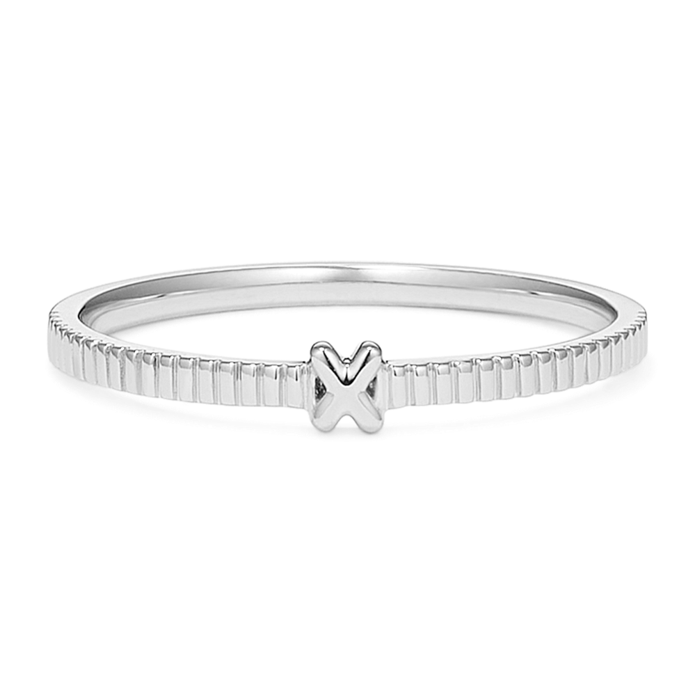 Letter X Fluted 14K White Gold Ring