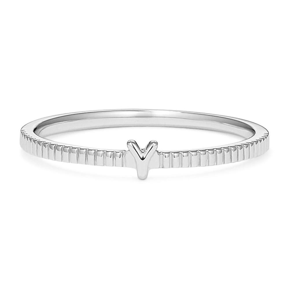 Letter Y Fluted 14K White Gold Ring