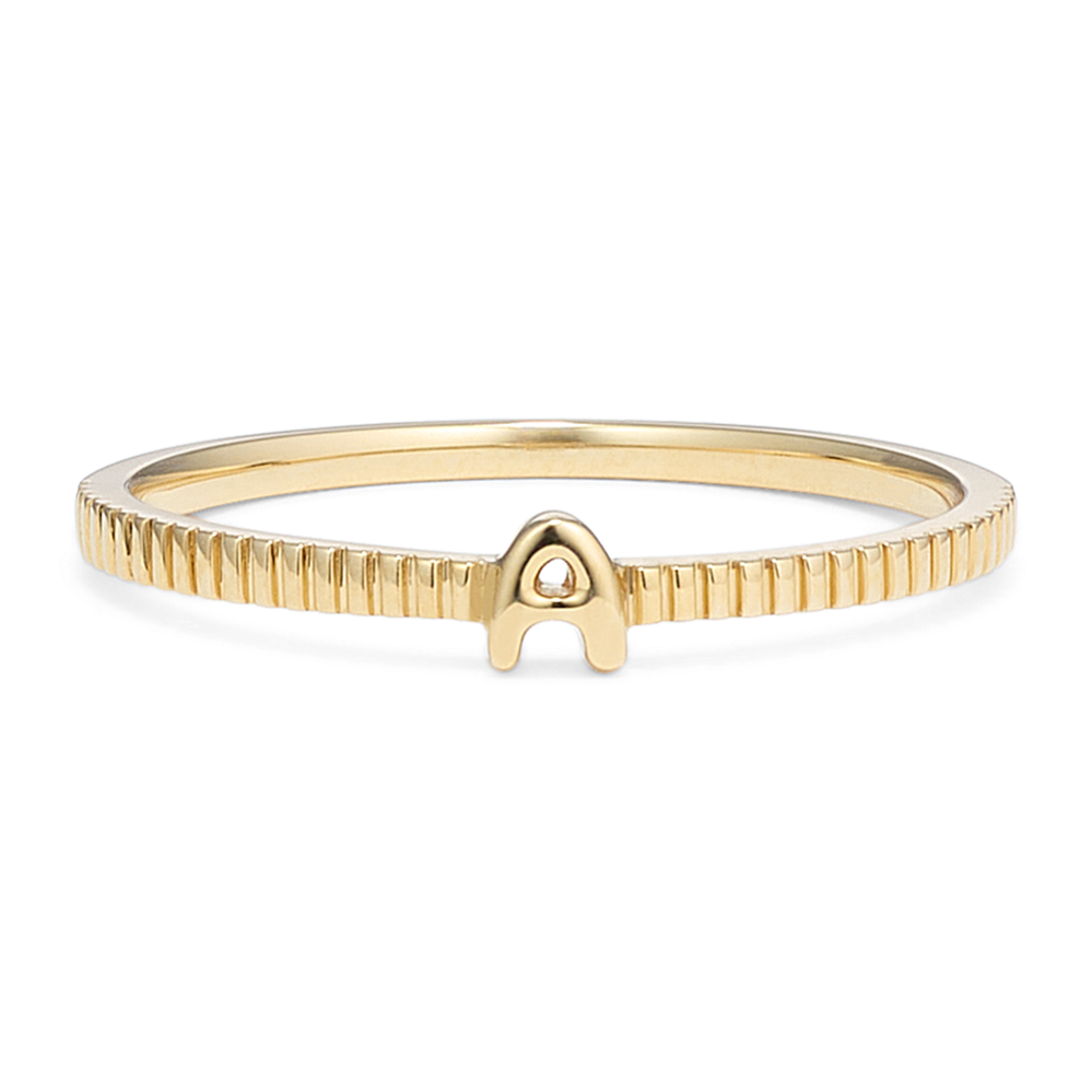 Letter A Fluted 14K Yellow Gold Ring