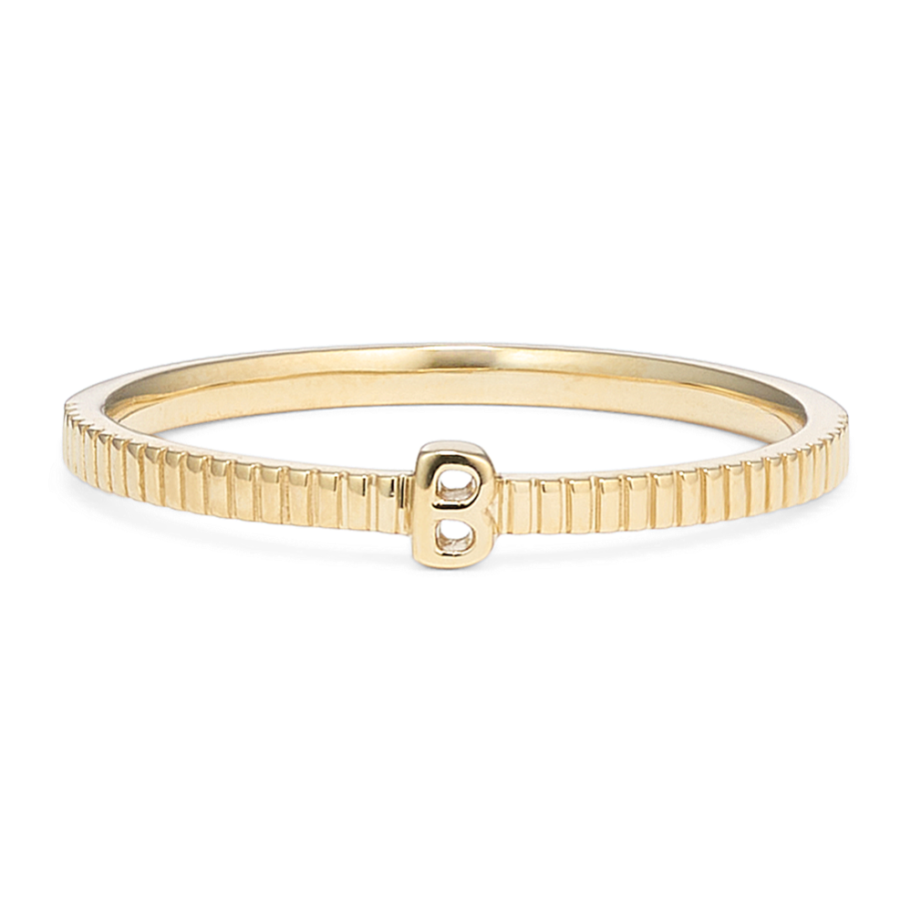 Letter B Fluted 14K Yellow Gold Ring