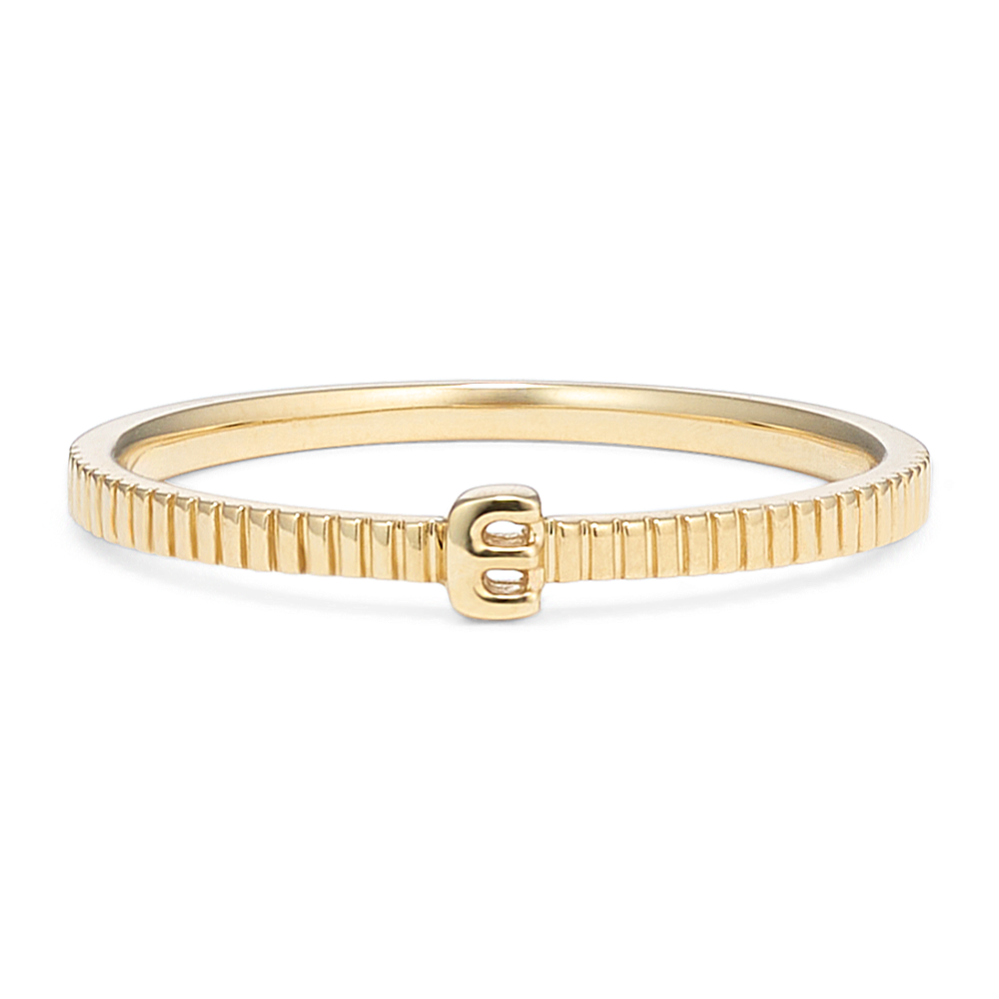 Letter E Fluted 14K Yellow Gold Ring