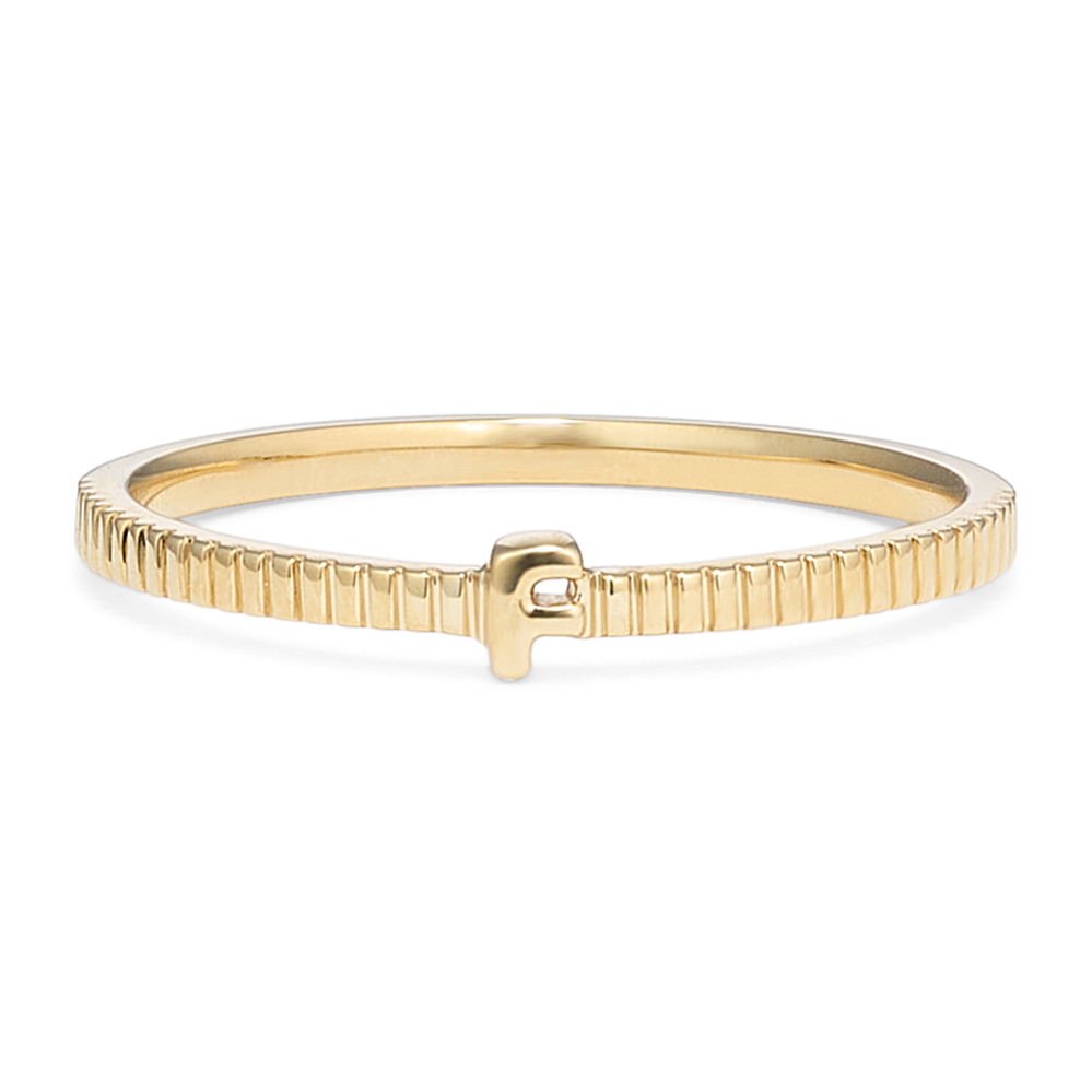 Letter F Fluted 14K Yellow Gold Ring