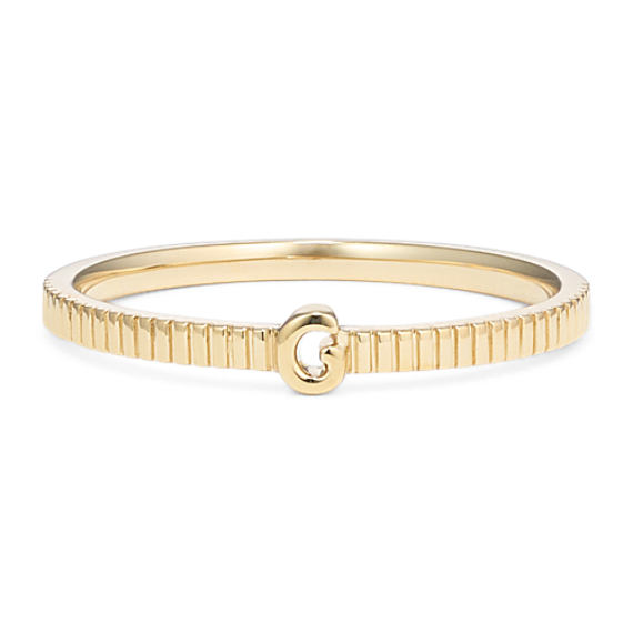 Letter G Fluted 14K Yellow Gold Ring