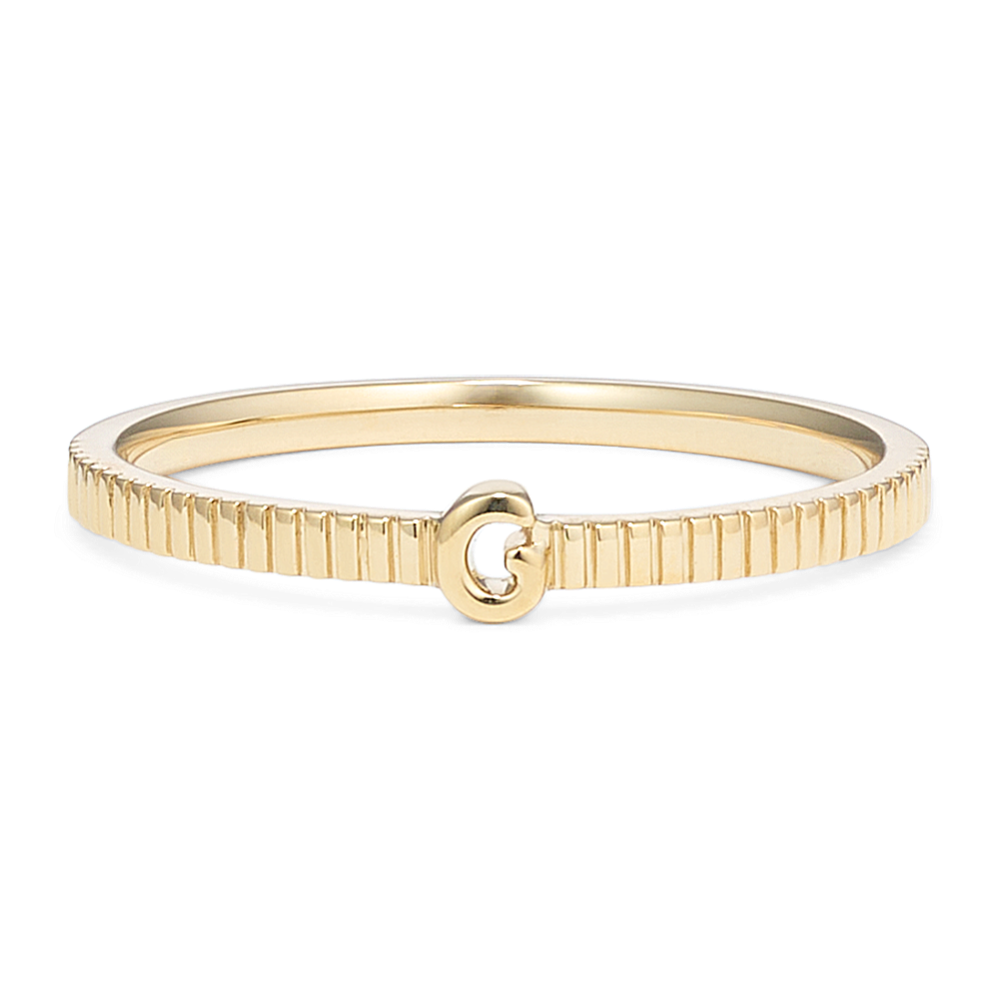 Letter G Fluted 14K Yellow Gold Ring