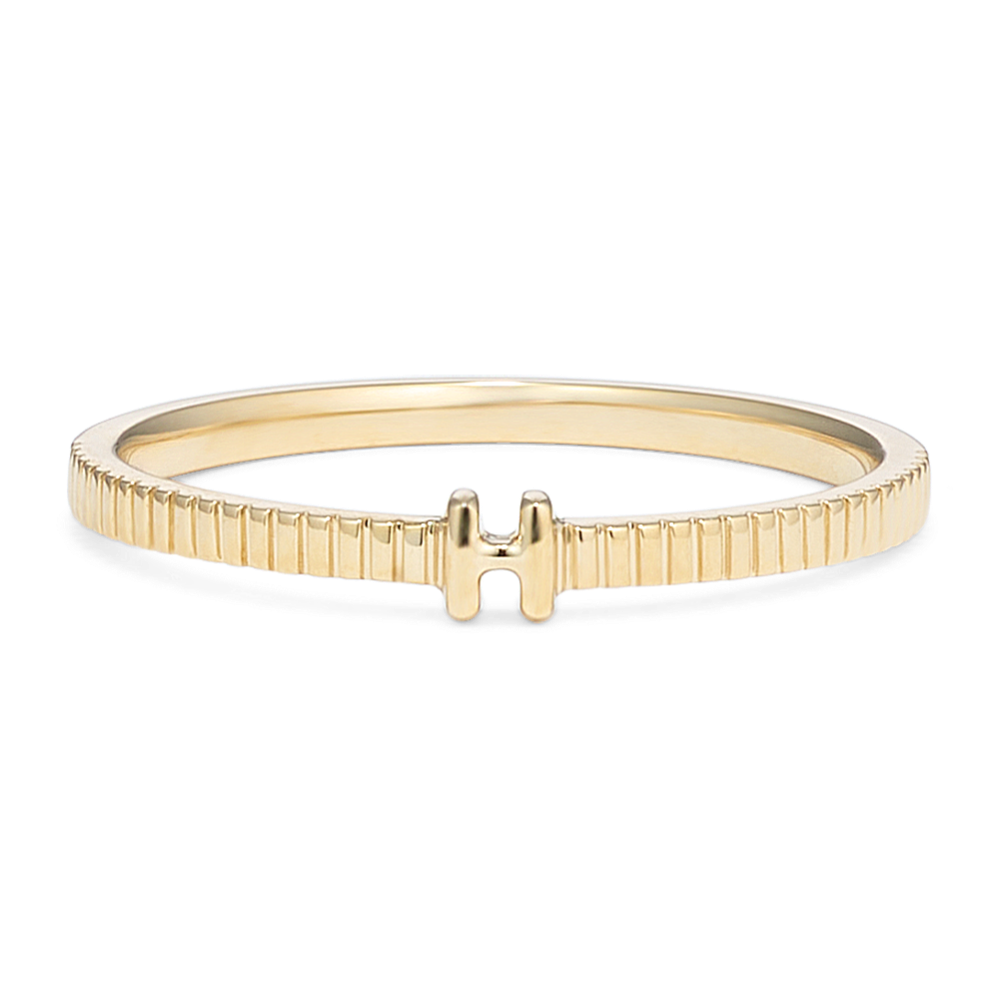 Letter H Fluted 14K Yellow Gold Ring