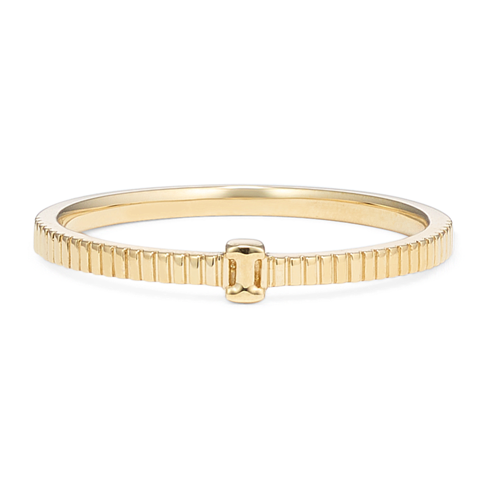 Letter I Fluted 14K Yellow Gold Ring