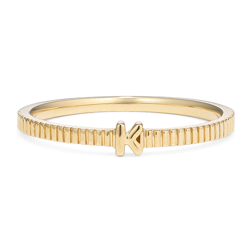 Letter K Fluted 14K Yellow Gold Ring