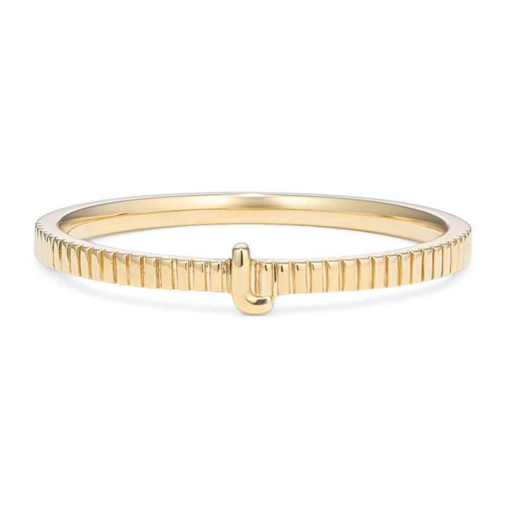 Letter L Fluted 14K Yellow Gold Ring